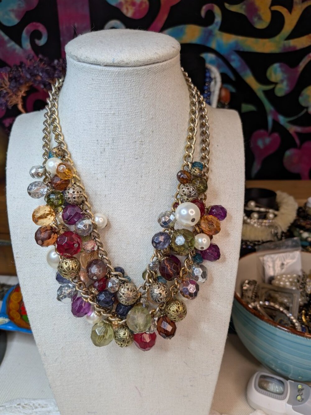 Avon “SHA Tutti Frutti” Cluster Necklace – Multicolor Beaded Statement Piece